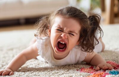 Wutausbrüche bei Kindern — Elternteil begleitet Kind ruhig